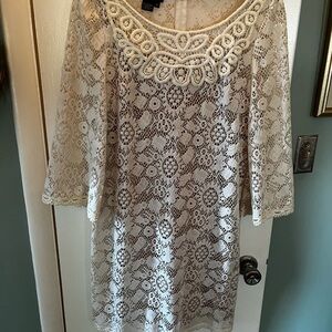 Peck & Peck Cream Lace Long Sleeve Dress